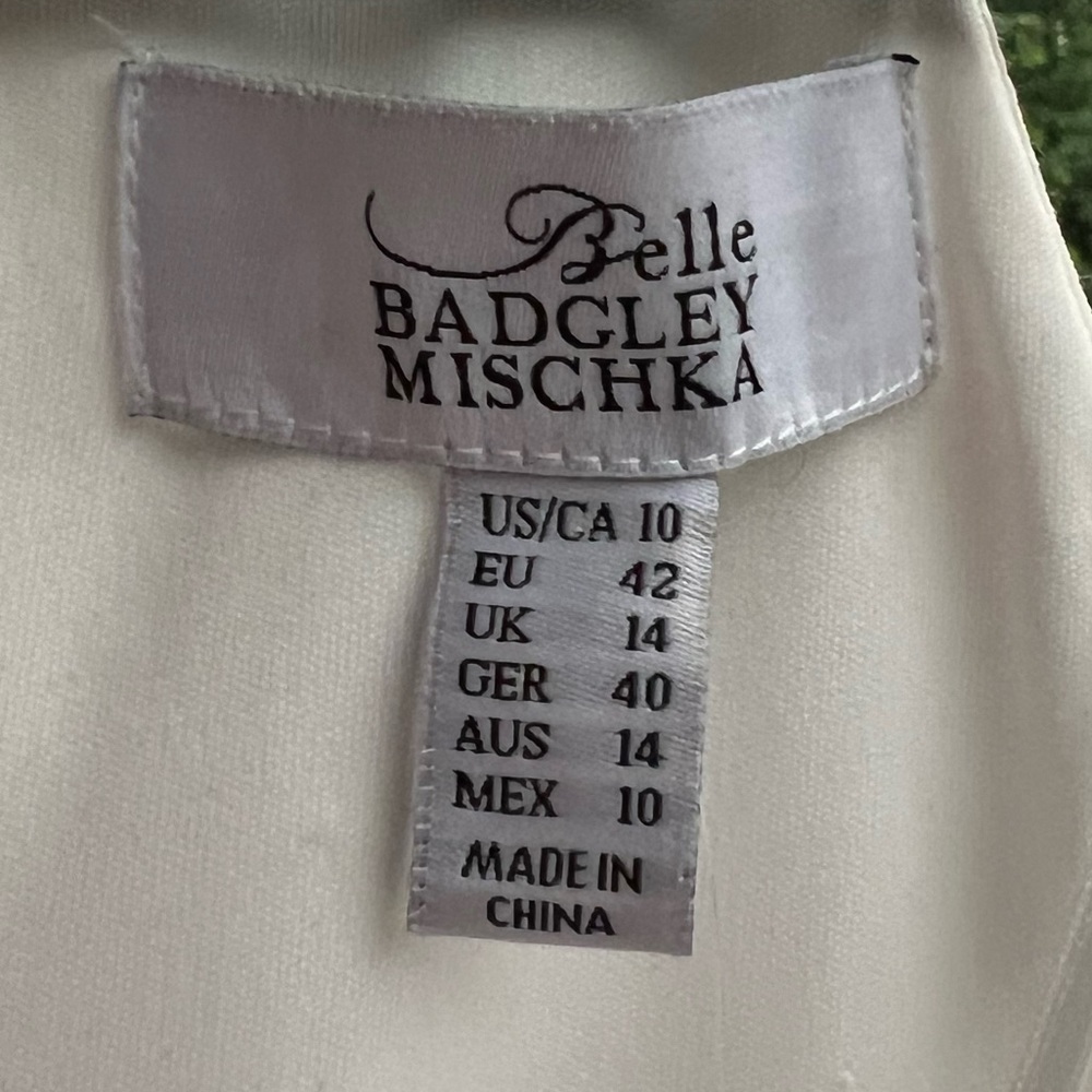 🆕Belle Badgley Mischka Reese Gown Dress White Party Wedding Chic Slit Maxi Sz 10 - Picture 13 of 17